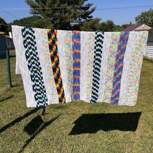 Handmade Crochet Blanket Rainbow Stripe Afghan Throw Cottagecore 53x48